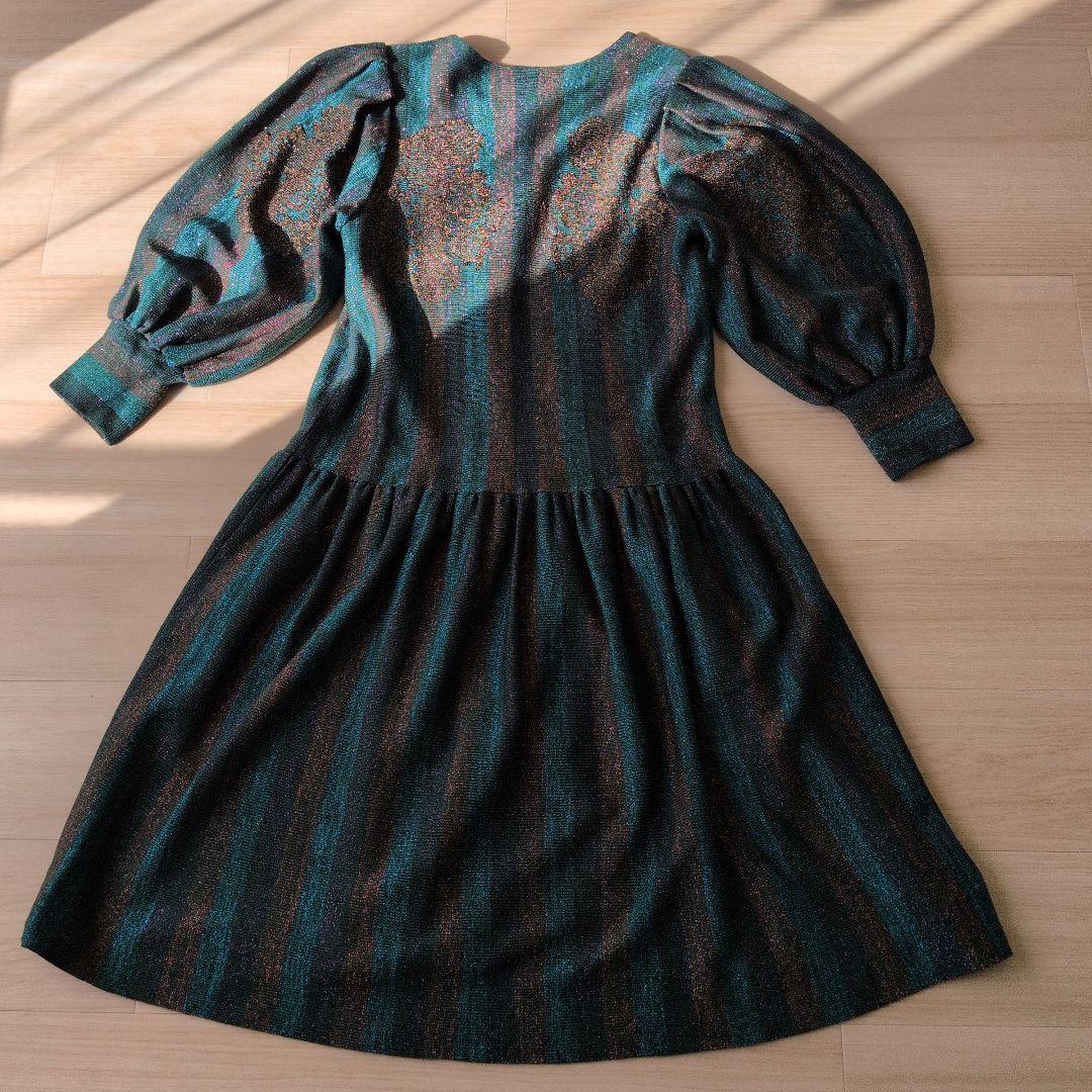 Toyoko Saito 斉藤都世子　ワンピース　グリーン・金・紫　ラメ