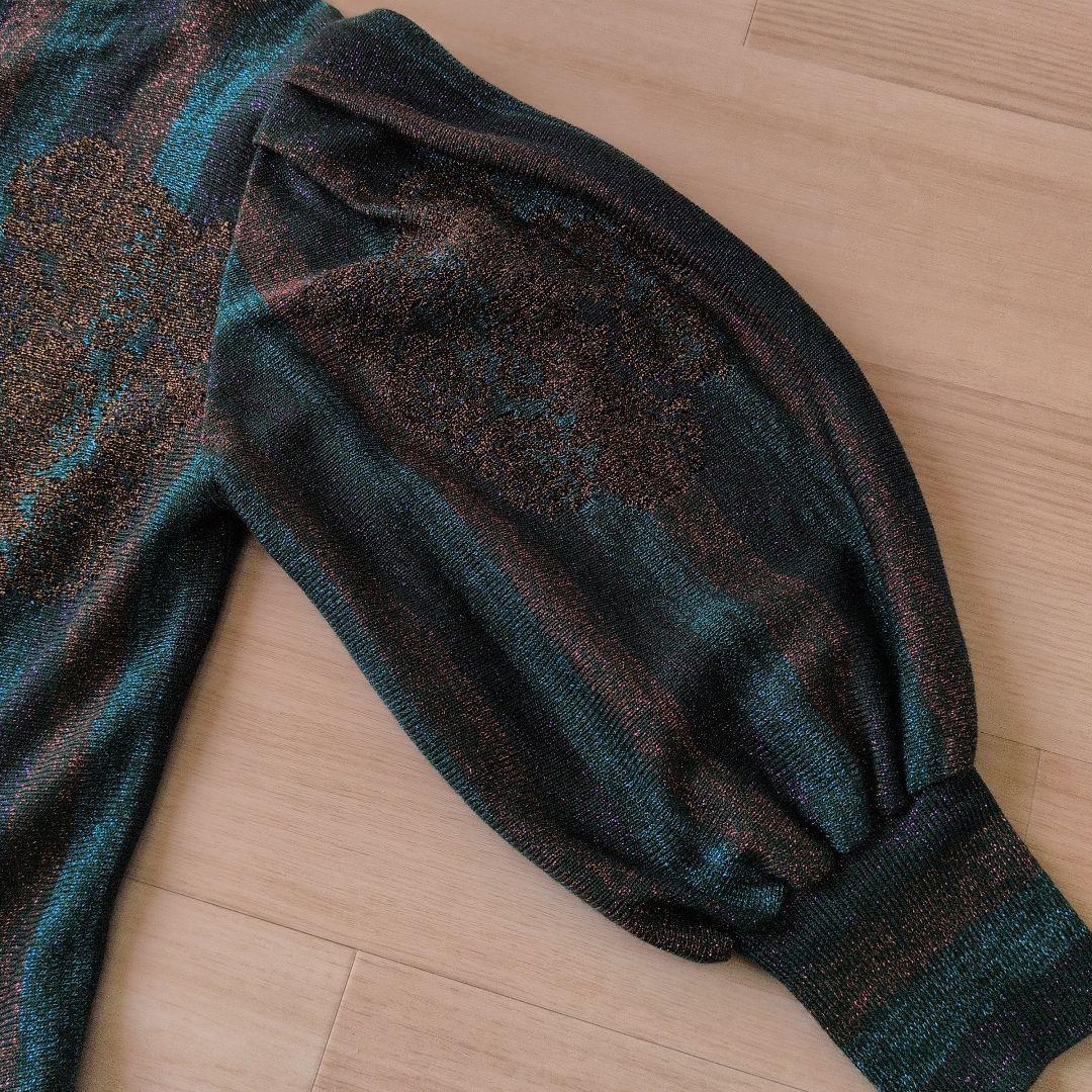 Toyoko Saito 斉藤都世子　ワンピース　グリーン・金・紫　ラメ