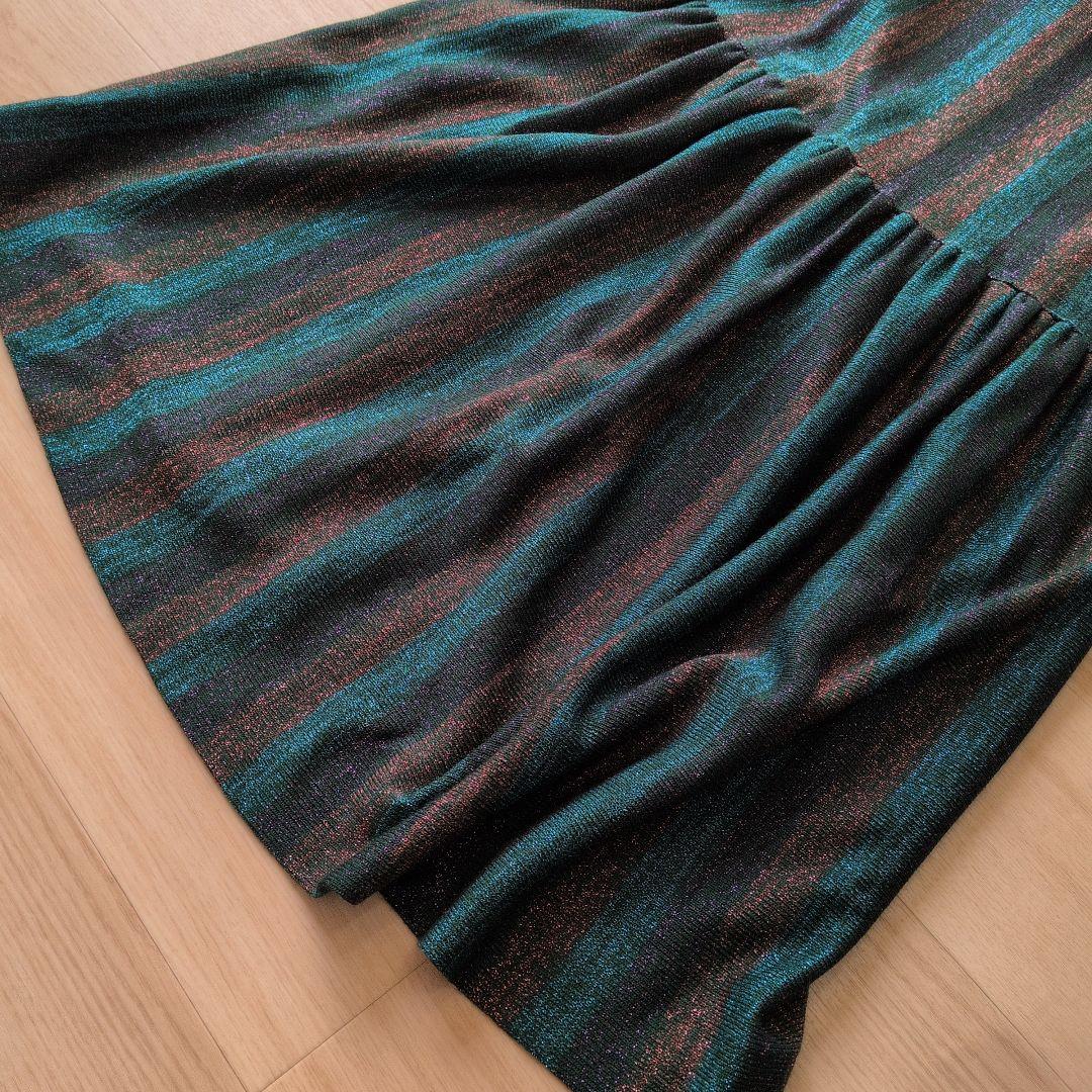 Toyoko Saito 斉藤都世子　ワンピース　グリーン・金・紫　ラメ