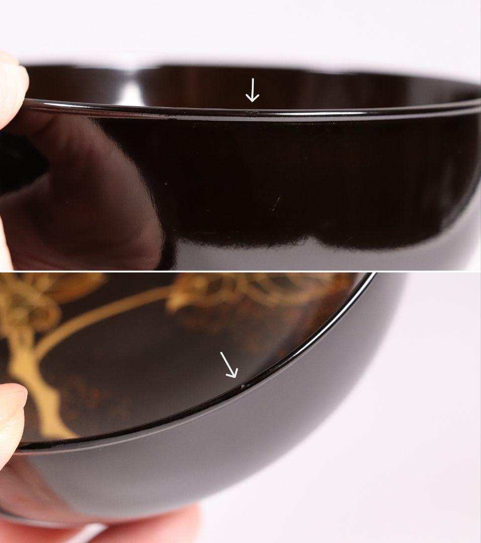 MA246 時代漆器 輪島塗 牡丹雀金蒔絵 梨地 黒塗椀 五客 木製 花鳥