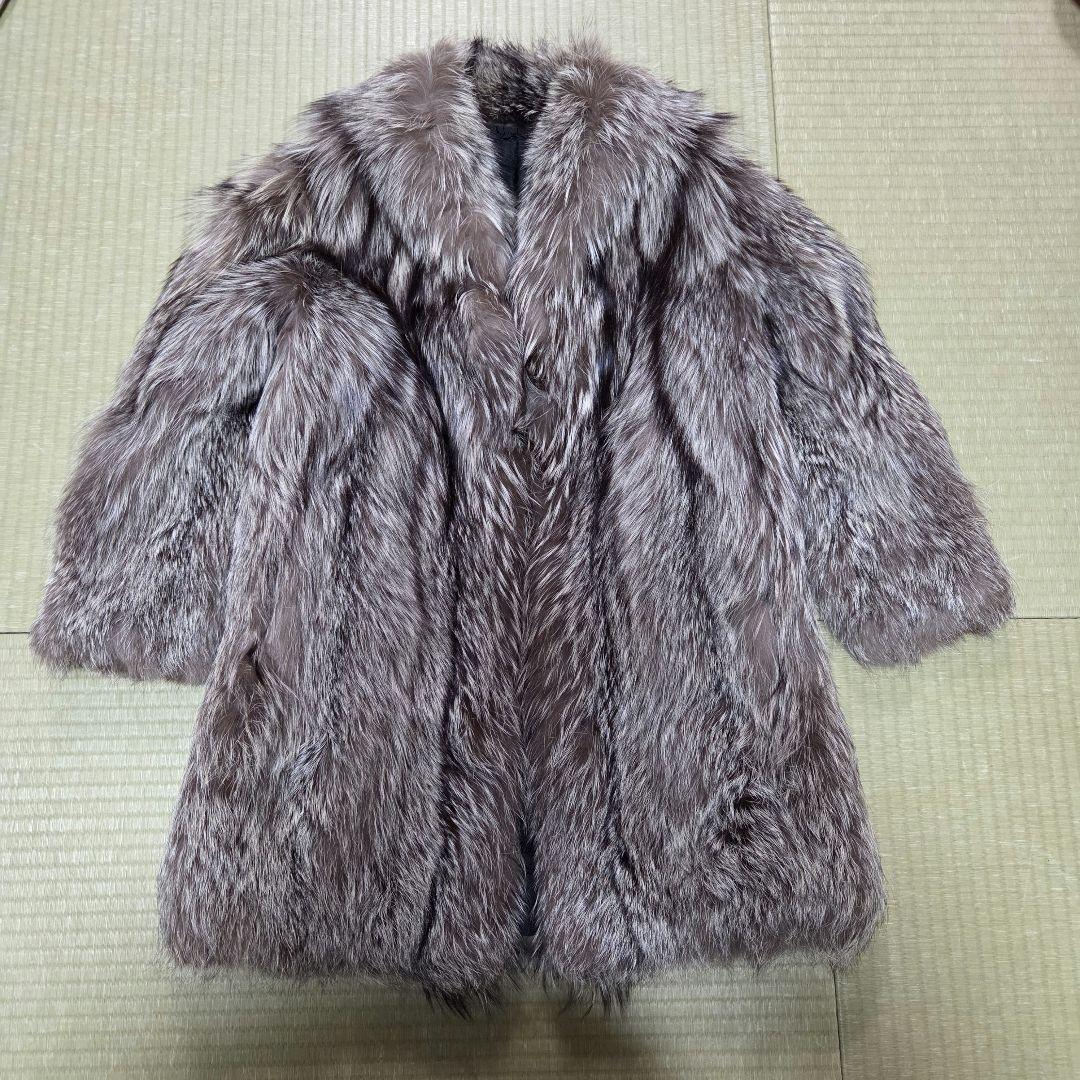 美品 ロング丈 裏地花柄刺繍入 肉厚 シルバーフォクス サイズ9号