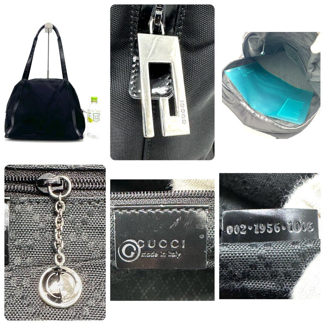 GUCCI トートバッグ ボストン ロゴ金具 A4可 レザー ナイロン ブラック