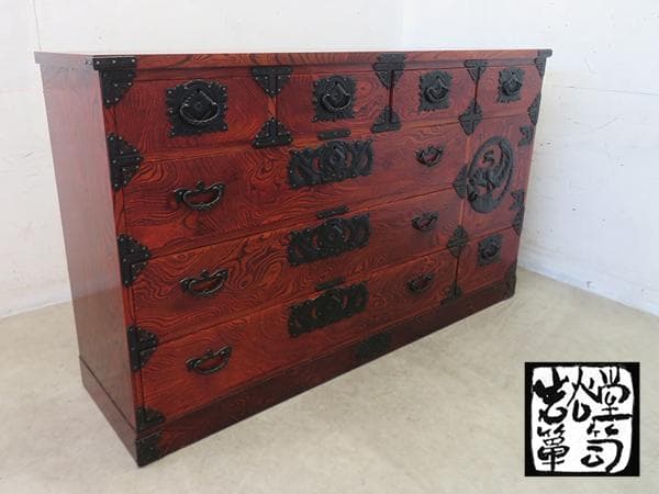 美品■岩谷堂箪笥■伝統工芸品■拭漆■欅■時代箪笥■サイドボード■高級■横長箪笥■