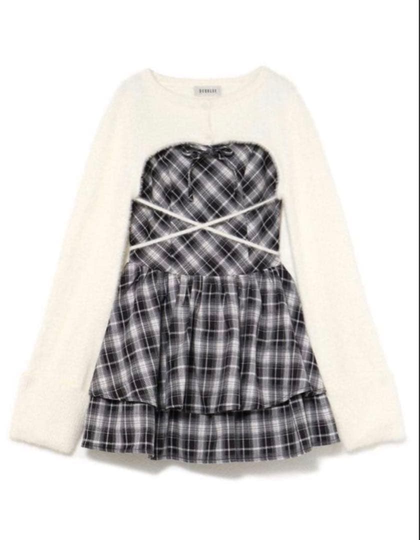 bubbles オープンネックギャザーワンピース