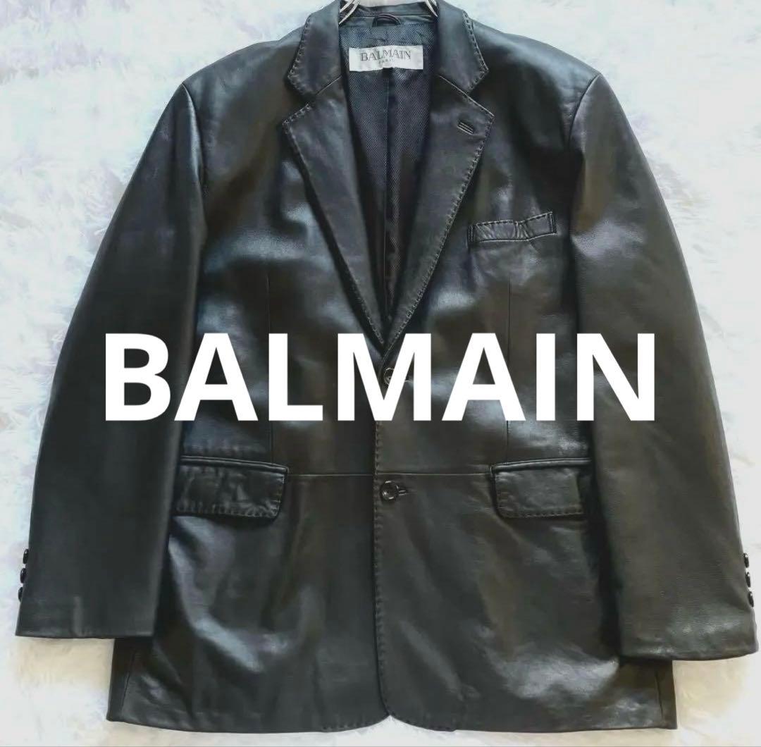 美品 バルマン テーラードジャケット ラムレザー 羊革 ブラック　リアルレザー