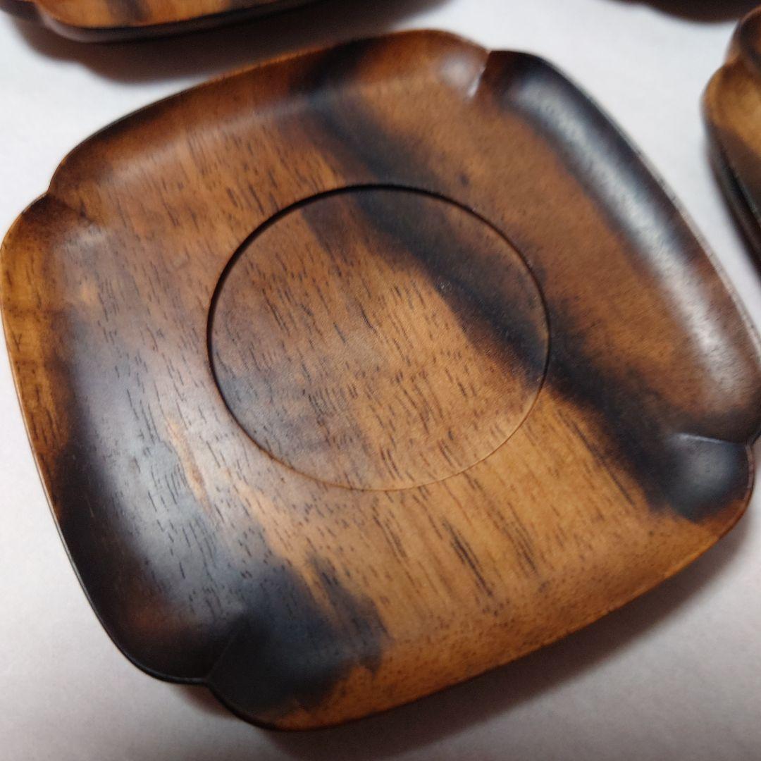 訳あり/黒柿 隅切 茶托 当石作 煎茶道具 5客