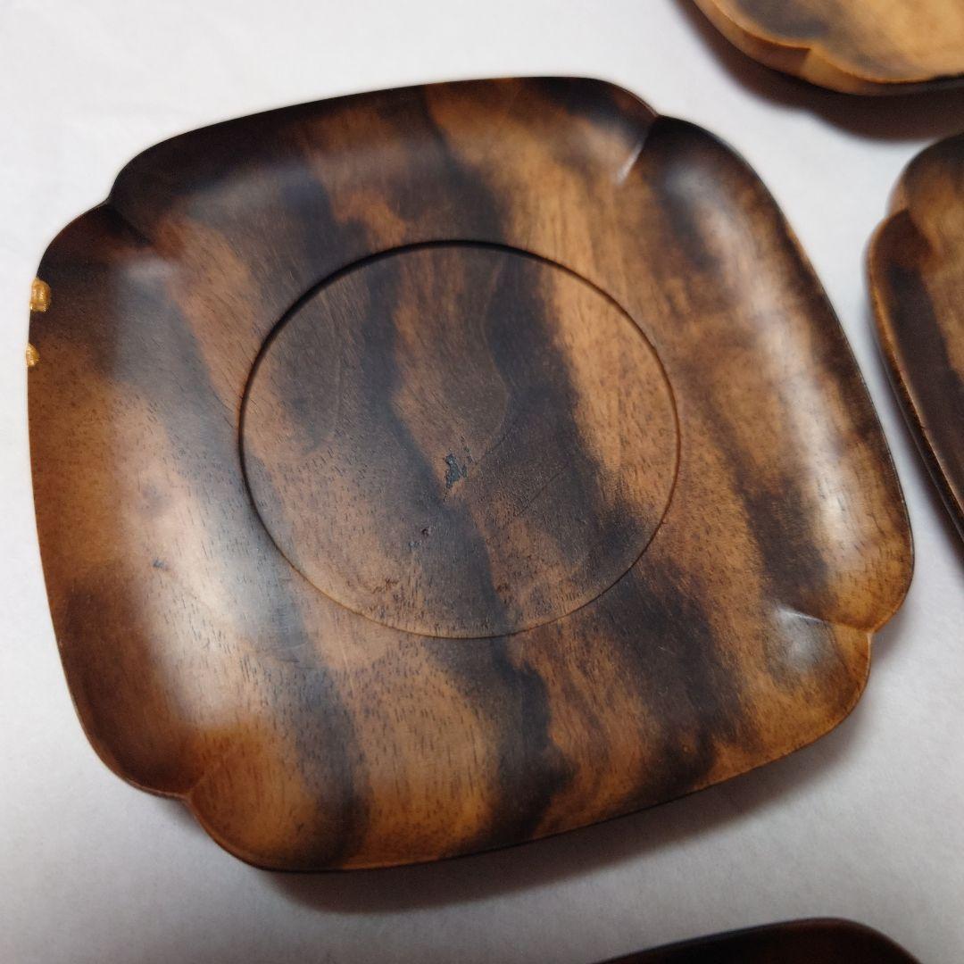 訳あり/黒柿 隅切 茶托 当石作 煎茶道具 5客