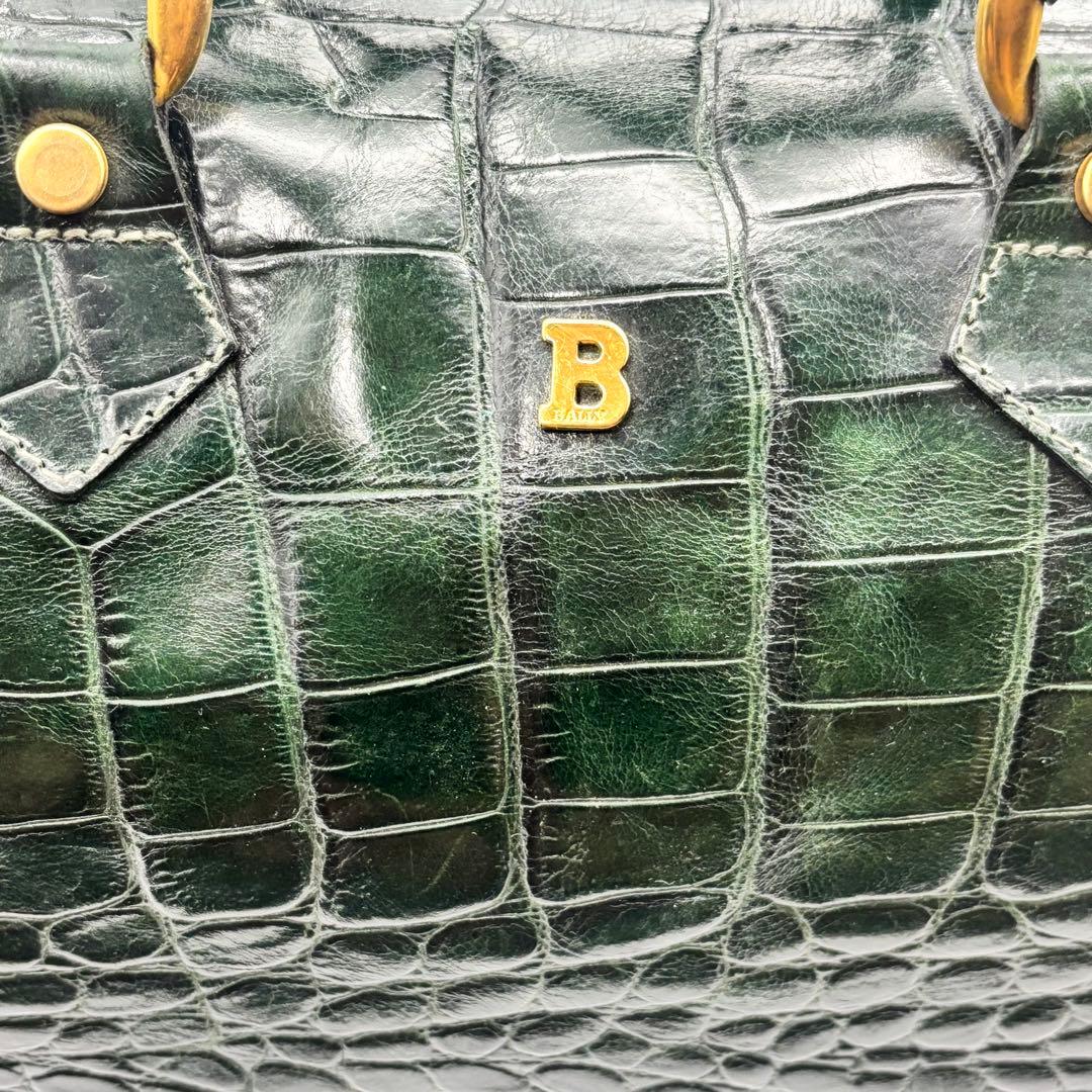 【超希少】バリー ボストンバッグ クロコ型押し ゴールド金具 グリーン レザー