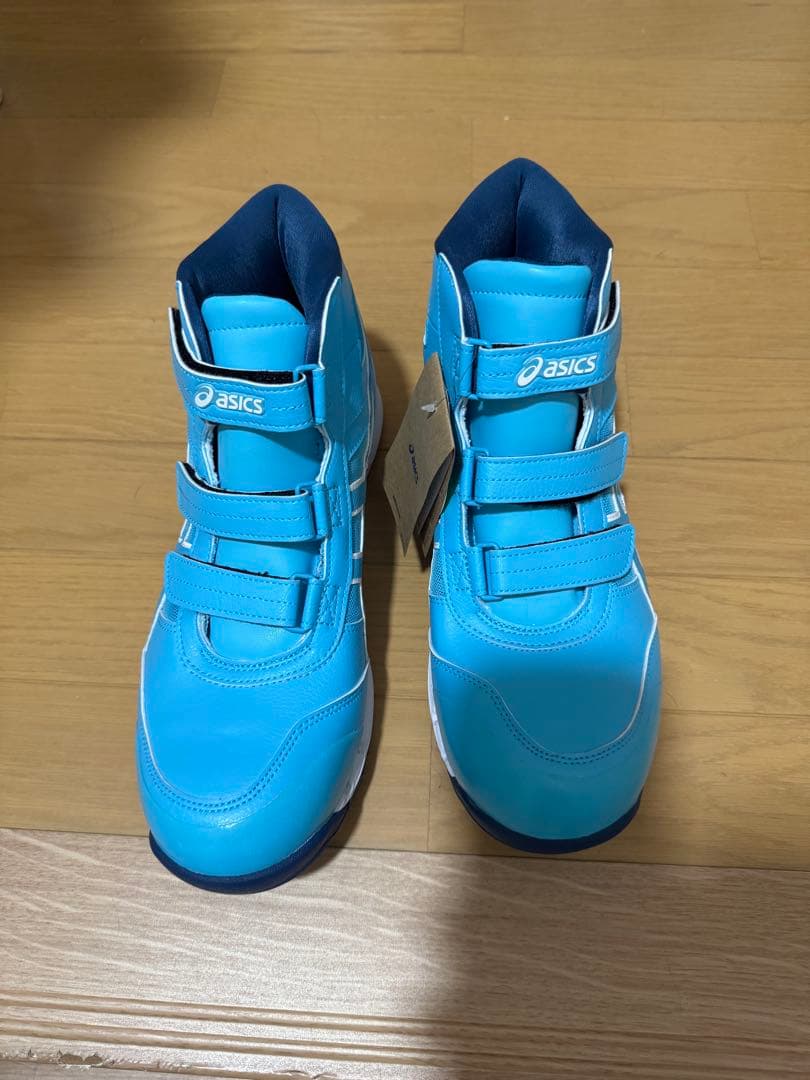 asics 青 ハイカット安全靴 ベルクロストラップ