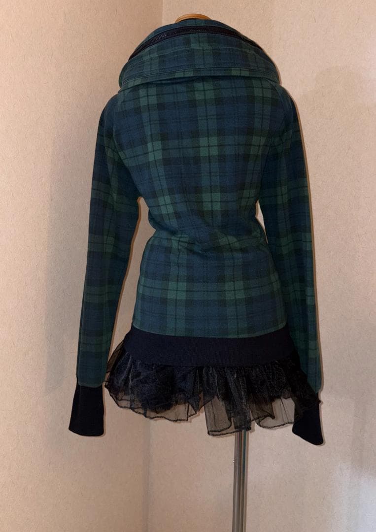 平成ギャル y2k 緑チェック ハイネック Wジップ フェアリーグランジ ロック