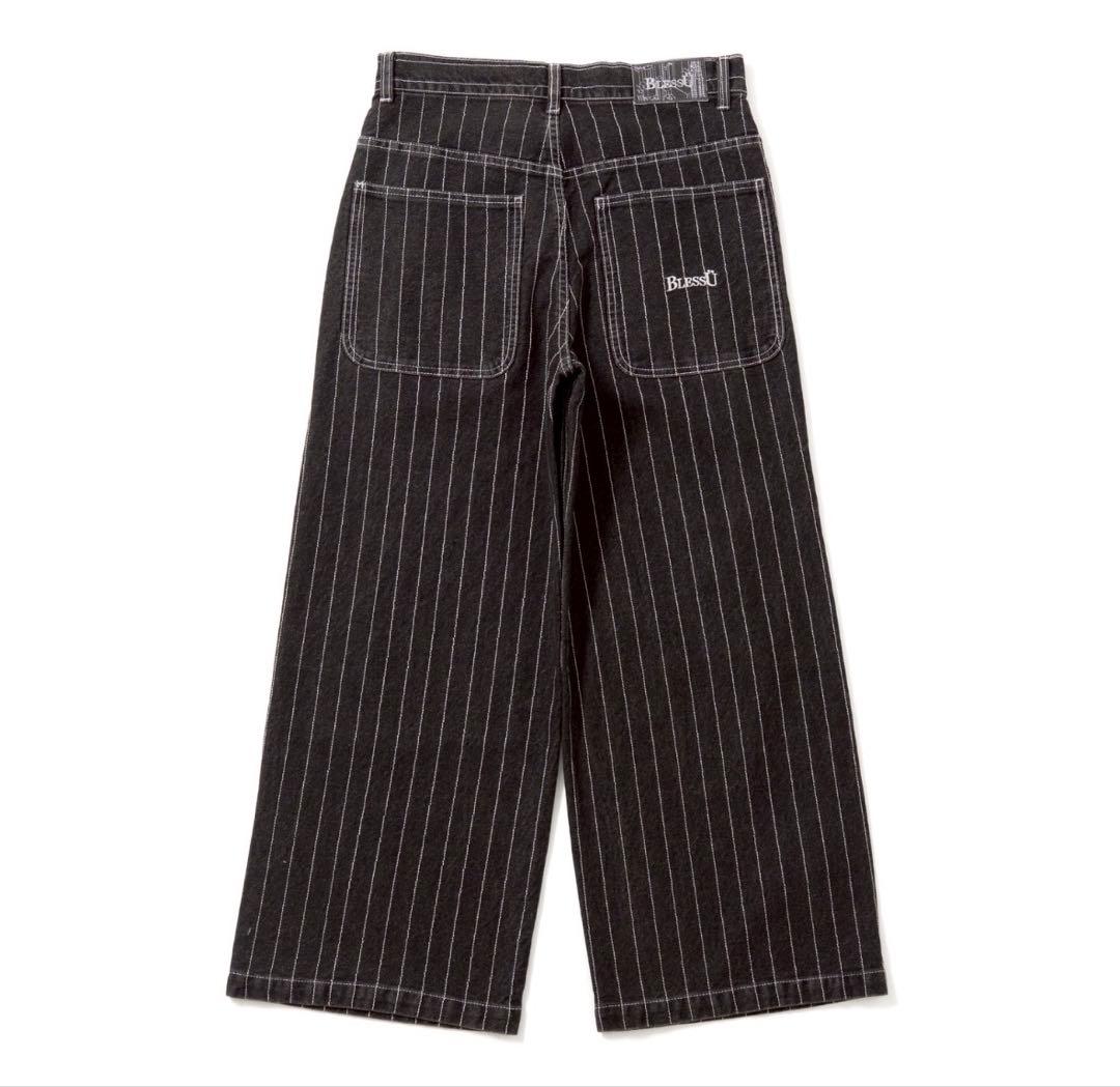 BlessU ブラックストライプ ワイドパンツ