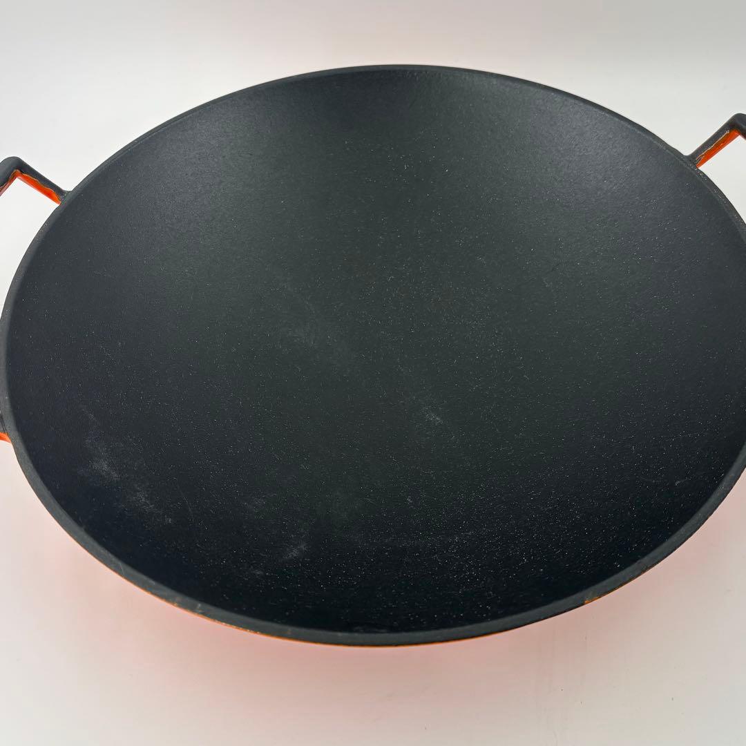 ル・クルーゼ 36cm ウォック オレンジ 鋳物 中華鍋 油切り 未使用