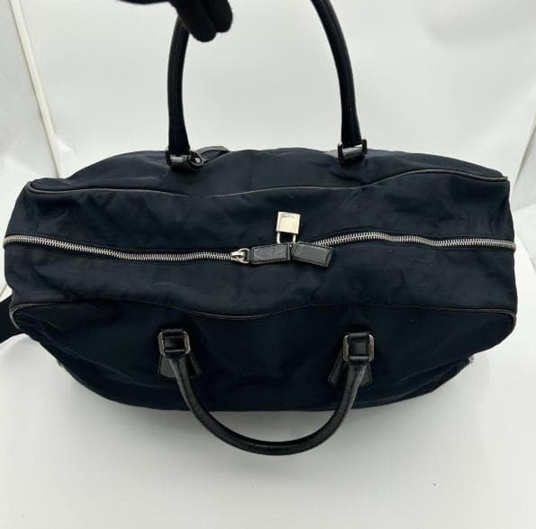 プラダ ボストンバッグ 2way ネイビー PRADA　レザー ナイロン