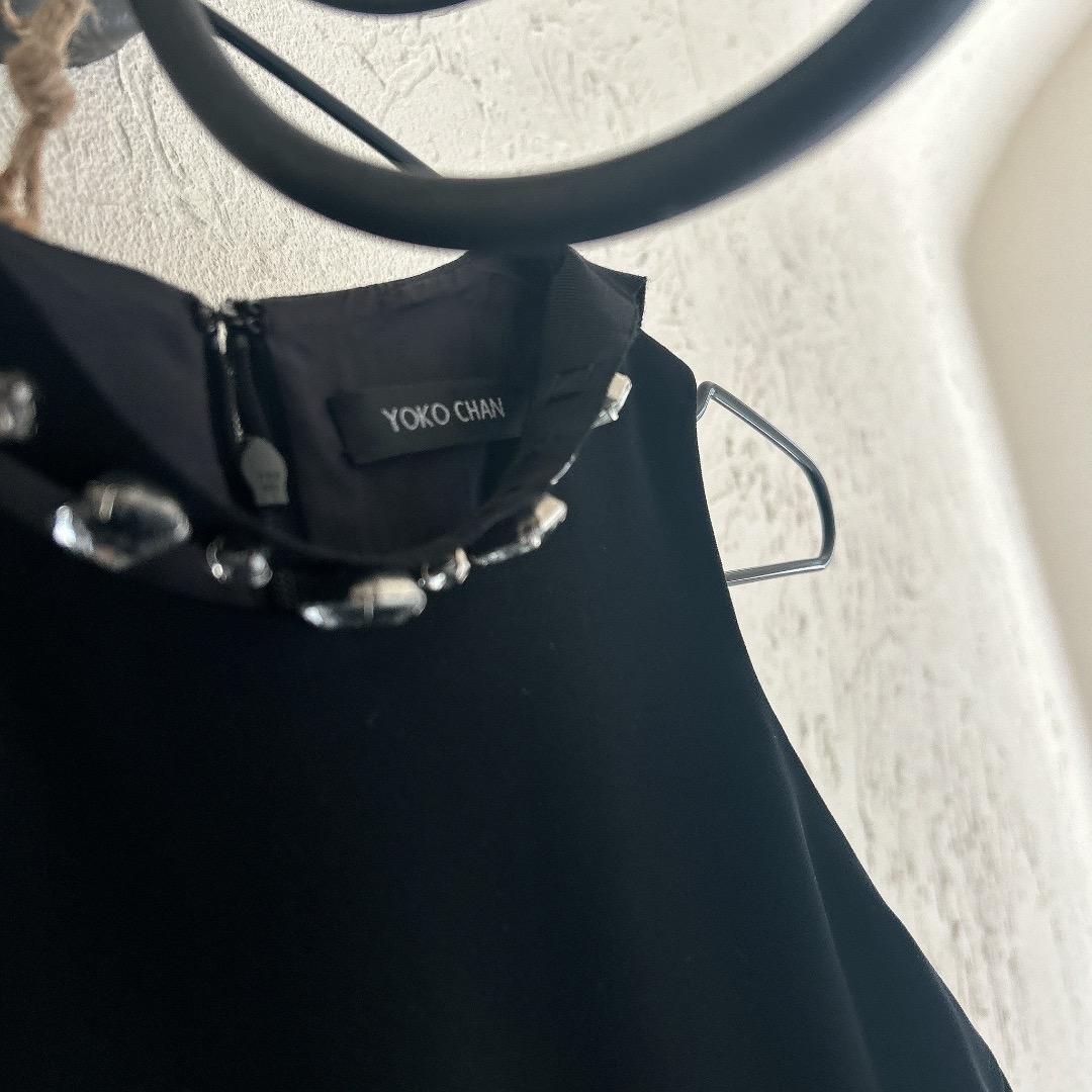 【美品】ヨーコチャン ノースリーブワンピース ビジュー リボン タイト Iライン