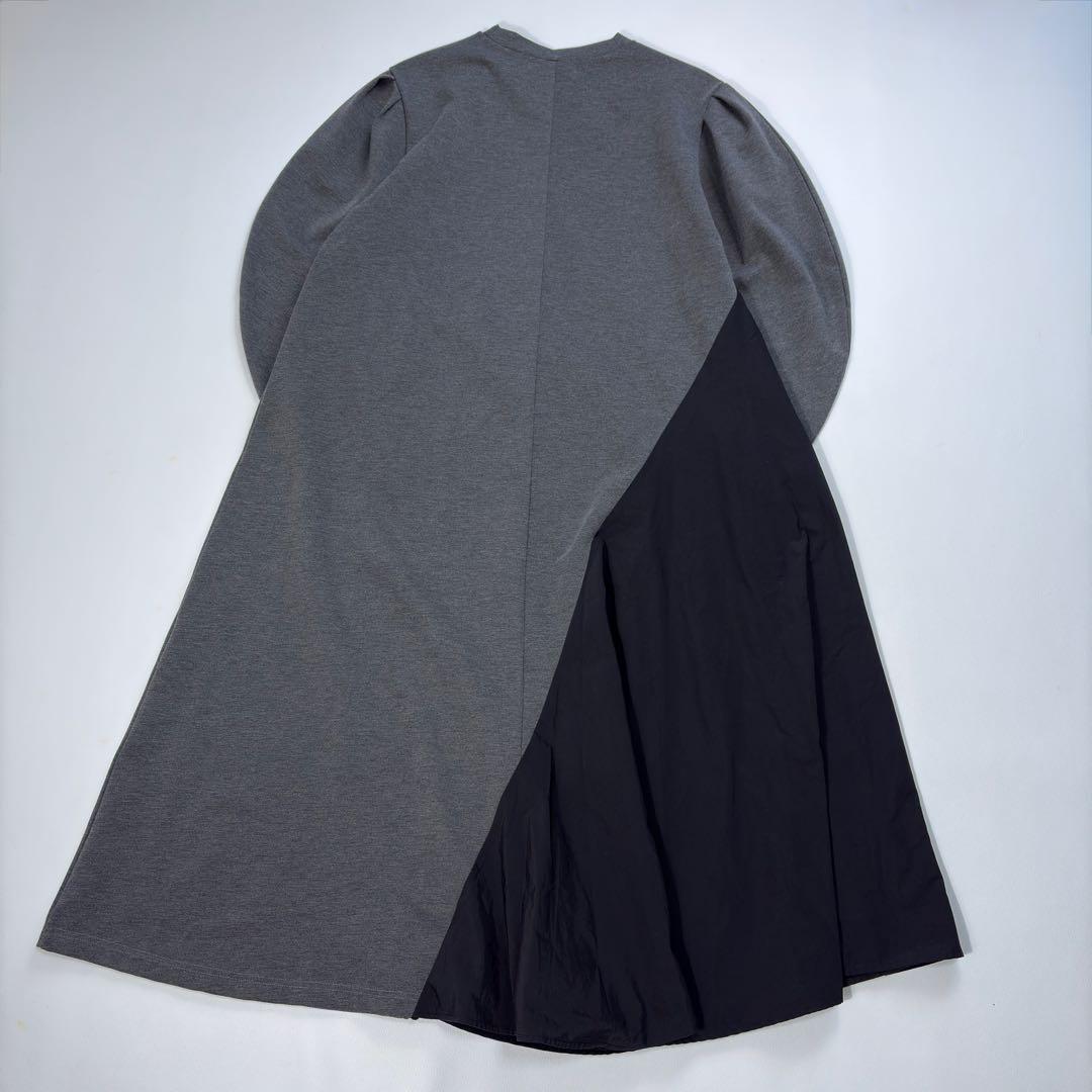 極美 ヘリンドットサイ 異素材切替 ロングワンピース グレー HeRIN.CYE