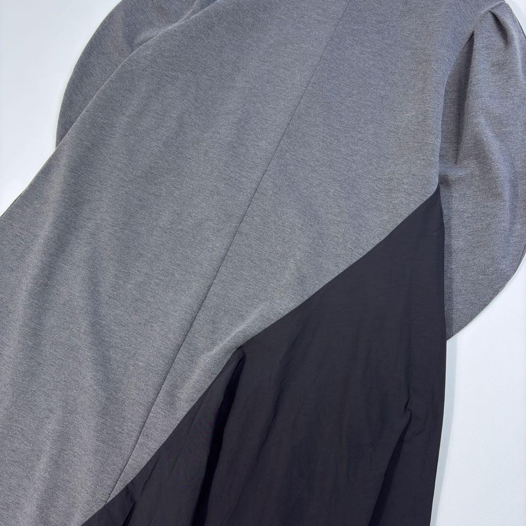 極美 ヘリンドットサイ 異素材切替 ロングワンピース グレー HeRIN.CYE