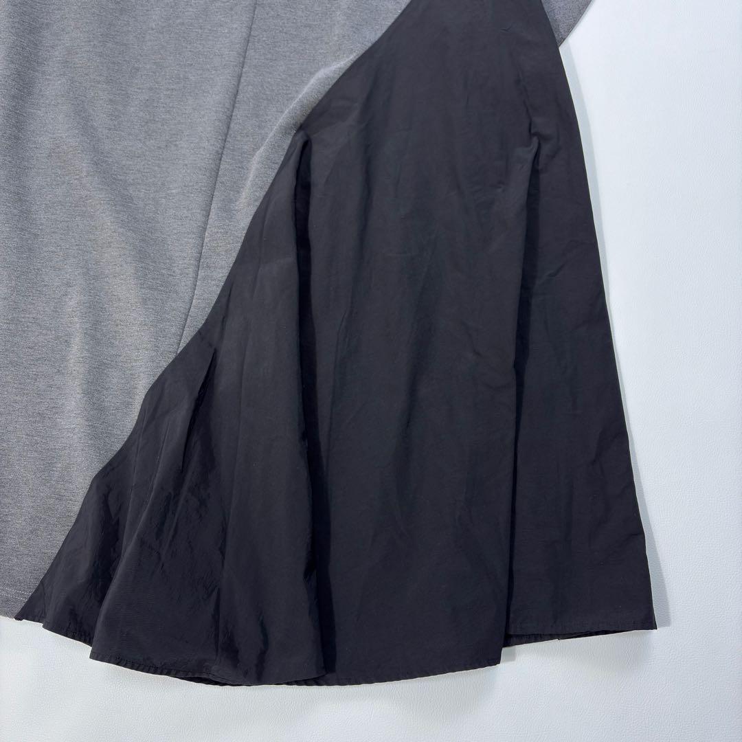 極美 ヘリンドットサイ 異素材切替 ロングワンピース グレー HeRIN.CYE