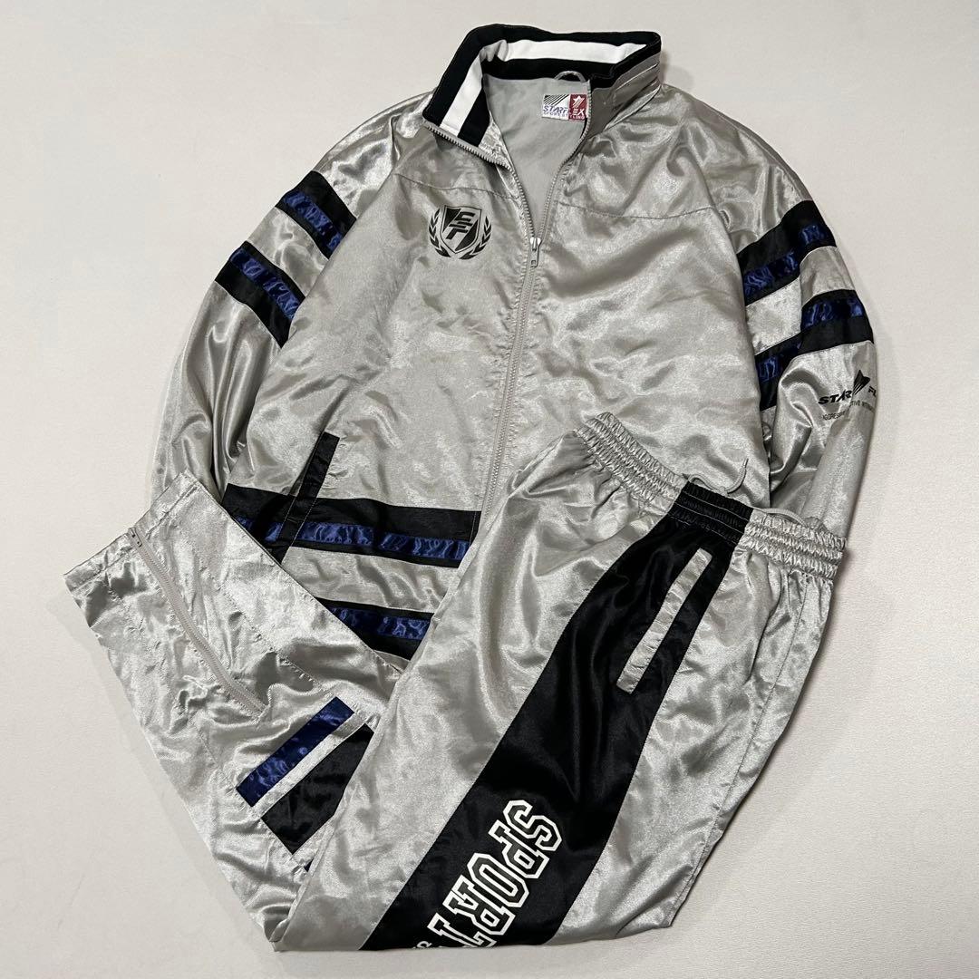 90s ナイロン セットアップ ジャージ シャイニーシルバー y3k Cyber