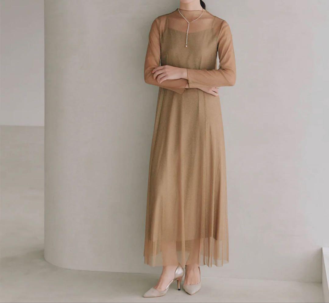 【値下げしました】ブラウン ロングスリーブ ドレス Kaene 100535