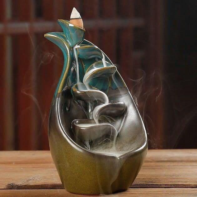 陶磁器逆流香炉蓮の葉青の左右に花源香炉家居置物