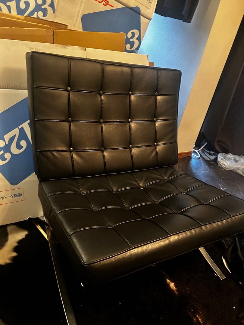 バルセロナチェアのみ本革 モダン ブラック 1人掛けソファ ＊オットマンはなし