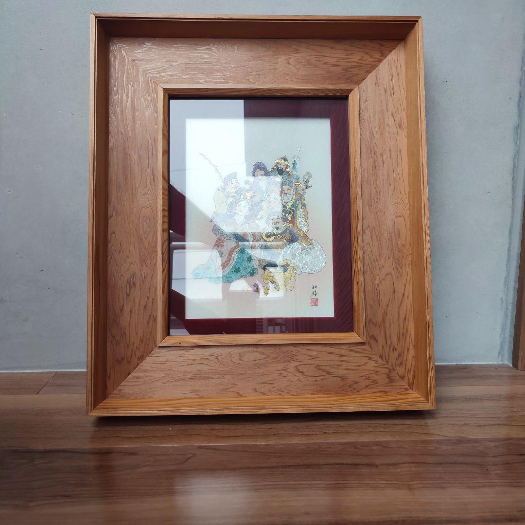 エクセルヒューマン社、宝石七福神画 屋久杉木製フレーム A4サイズ