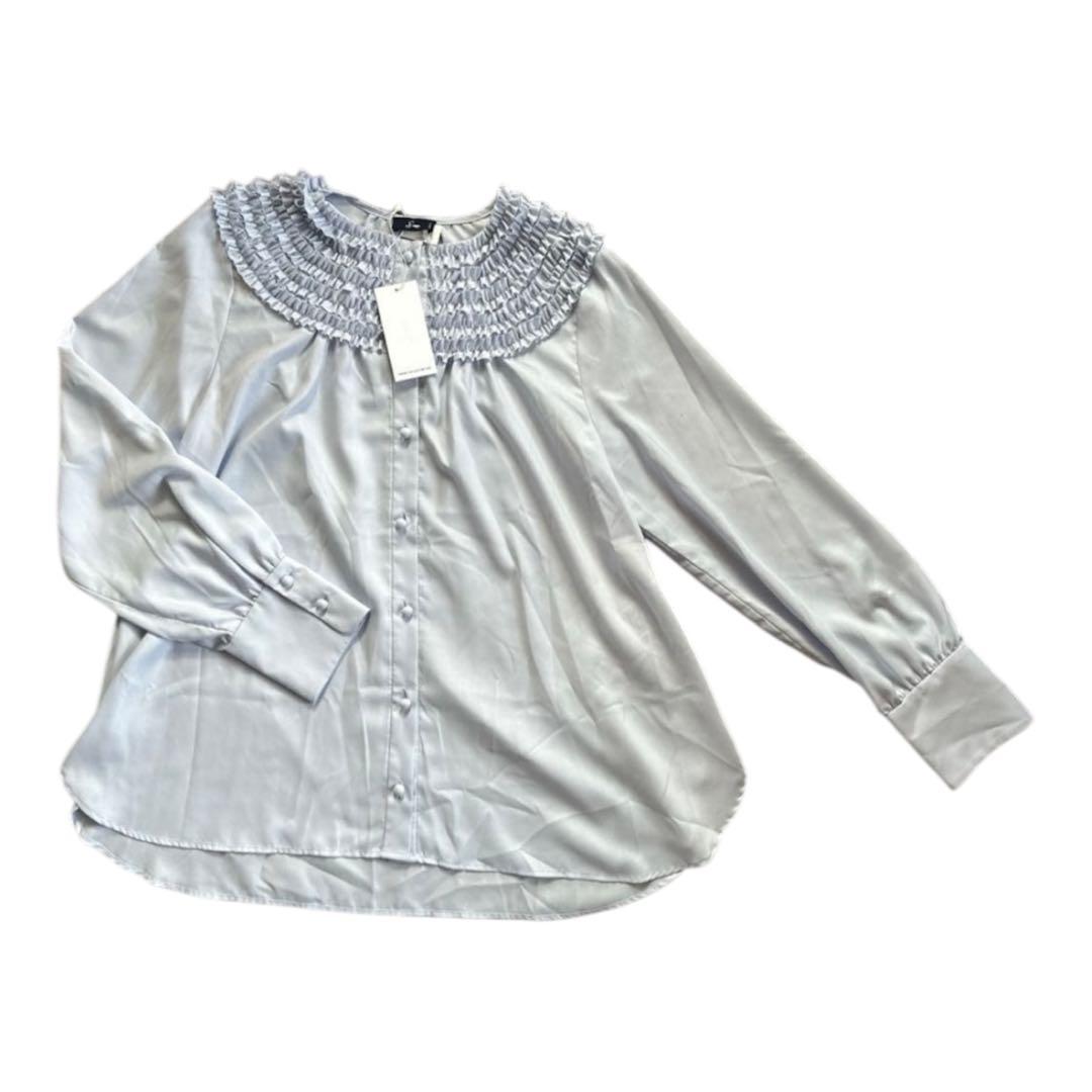 ✨新品❤️✨SONO ウォッシャブル ちびフリル 長袖 ブラウス ライトブルー　M