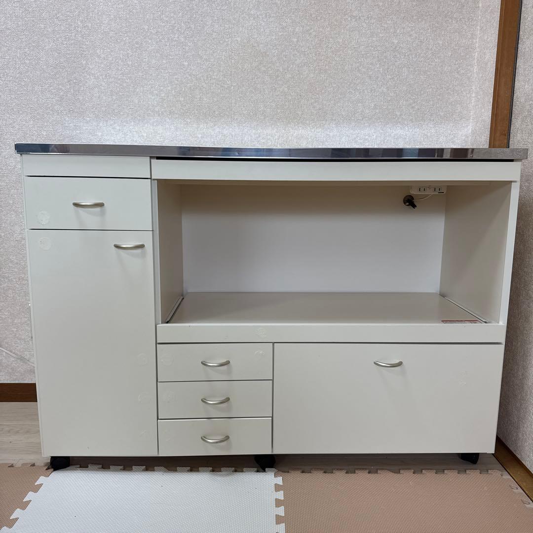 キッチンカウンター　ホワイト　引き出し　コンセント付き【引き取り限定】