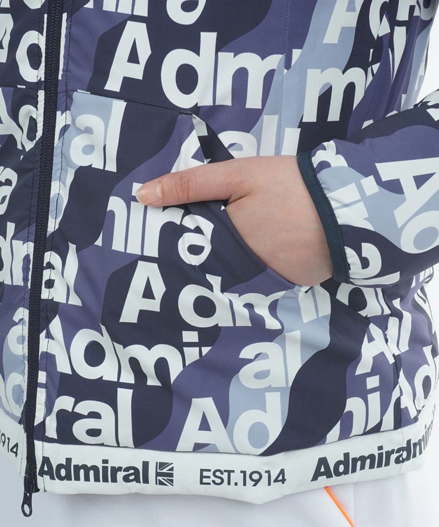 ADMIRAL GOLF ボトムロゴ 軽量パデッド　フーデッドジャケット　総柄