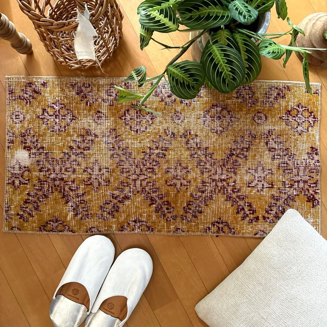 41.5×83マスタードイエロー×エンジ　トルコヴィンテージラグ