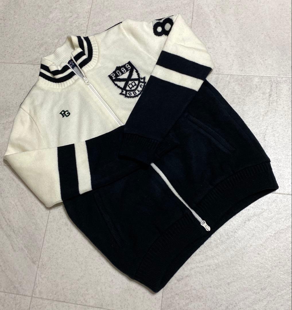 パーリーゲイツ ニットジャケット 黒×白 ネックライン 裏地メッシュ