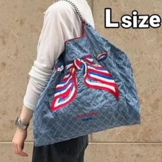 【新品】表参道限定品 ボールアンドチェーン★デニムリボン Ｌトリコロール