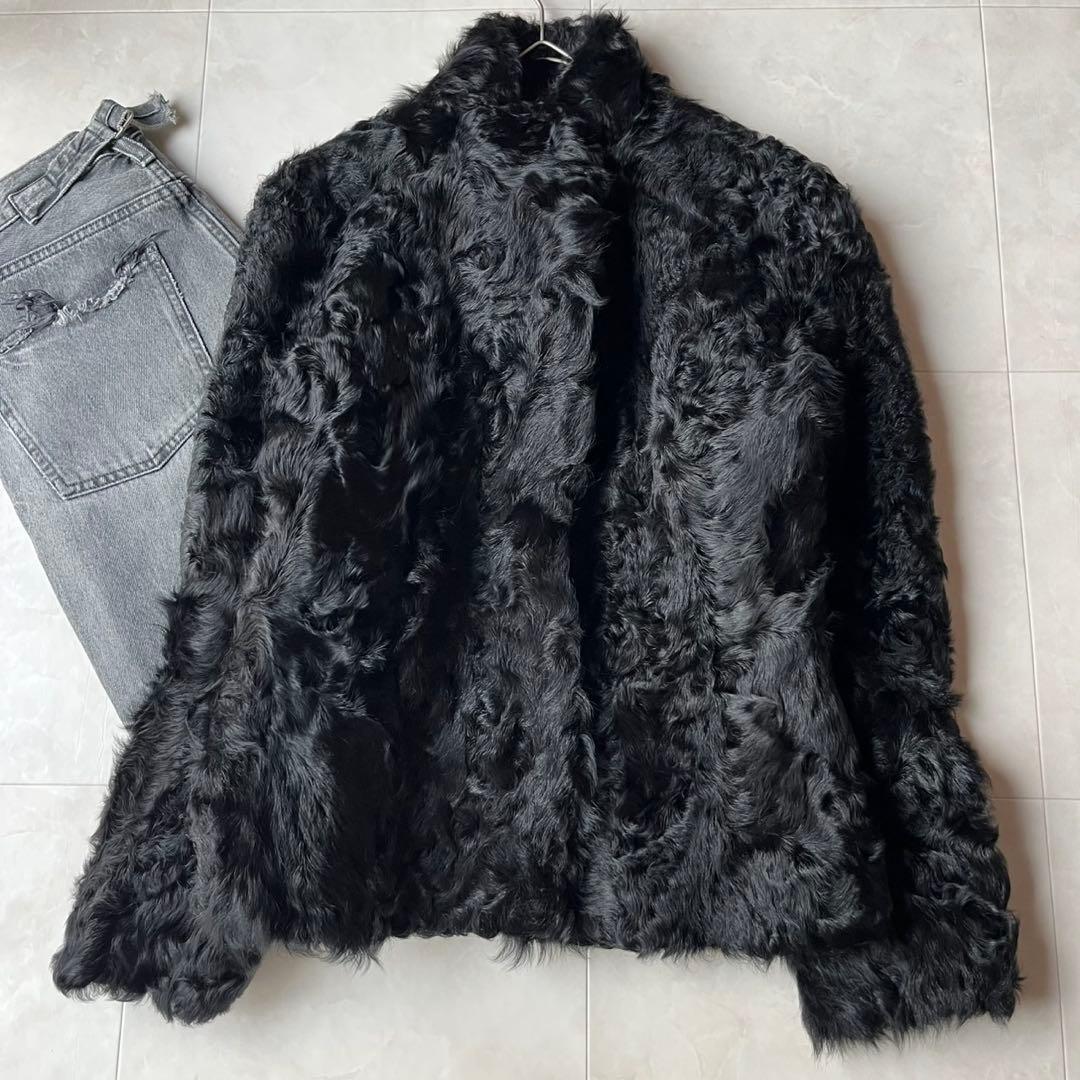リアルラムファー カーリーラム 毛皮 ファーコート ブラック 黒 M ショート