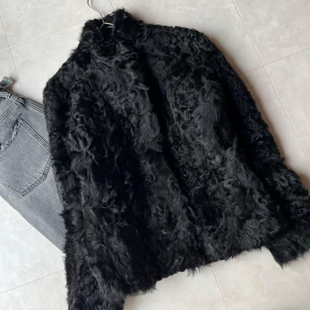 リアルラムファー カーリーラム 毛皮 ファーコート ブラック 黒 M ショート