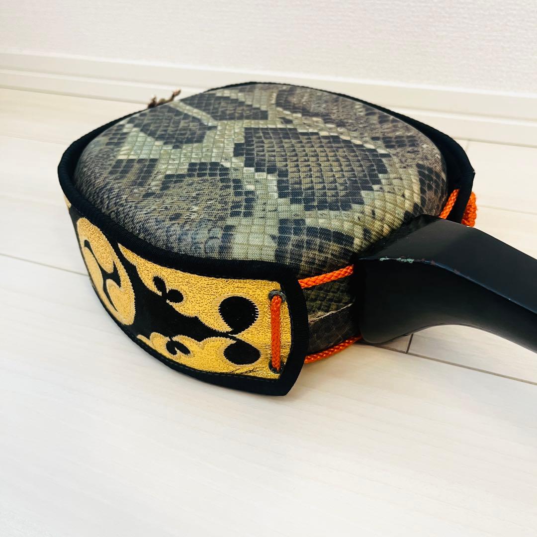 沖縄三線 人工皮 蛇柄 初心者向け 黒塗り棹 練習用