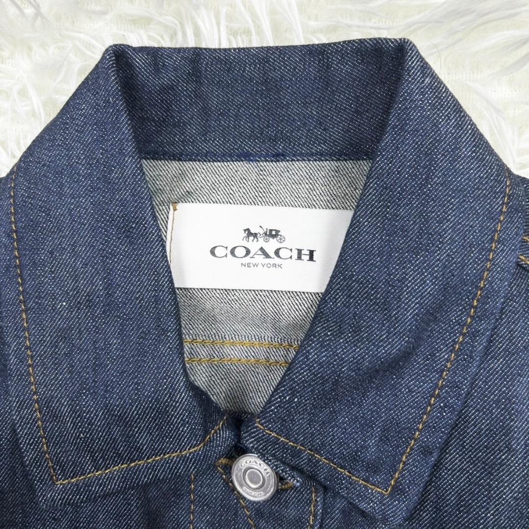 コーチ COACH デニムジャケット レディース 刺繍ロゴ レザー S ブルー