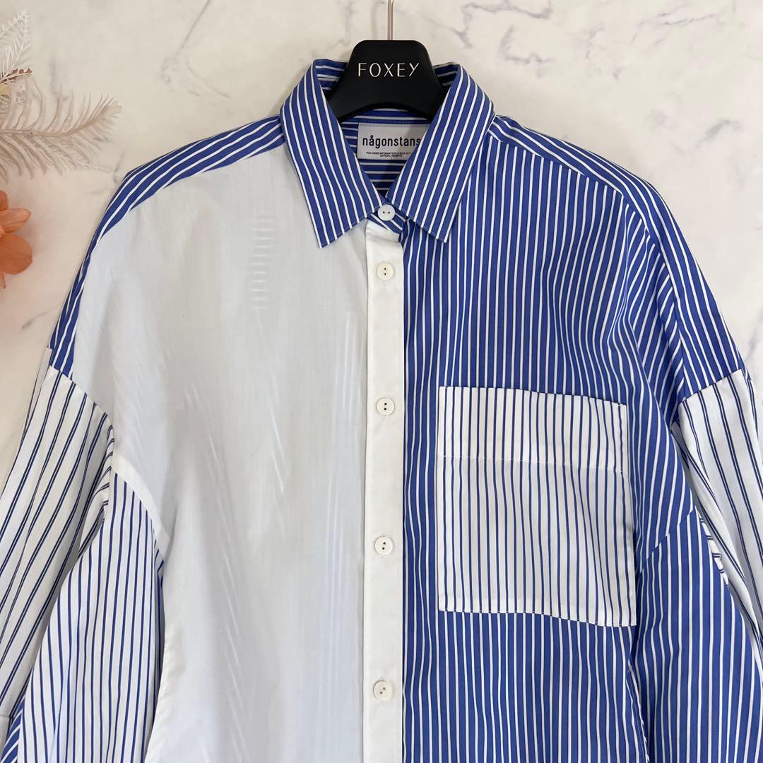 nagonstans Stripe MIX egg ドレープ SH シャツ