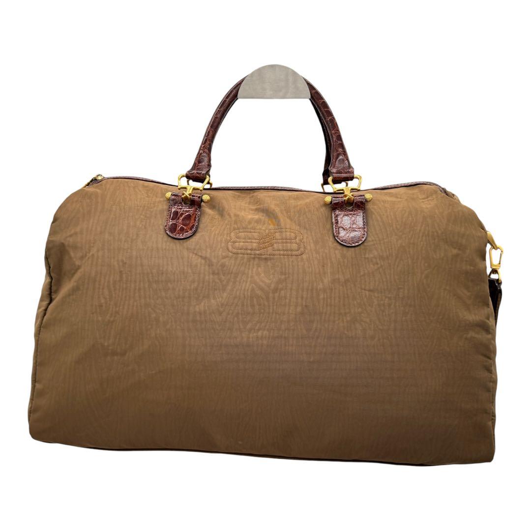 美品 バレンシアガ ボストンバッグ 2WAY ナイロン BBロゴ 茶色系Y2k