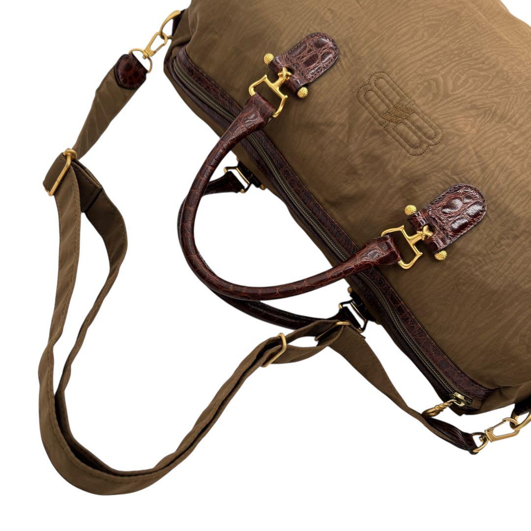 美品 バレンシアガ ボストンバッグ 2WAY ナイロン BBロゴ 茶色系Y2k