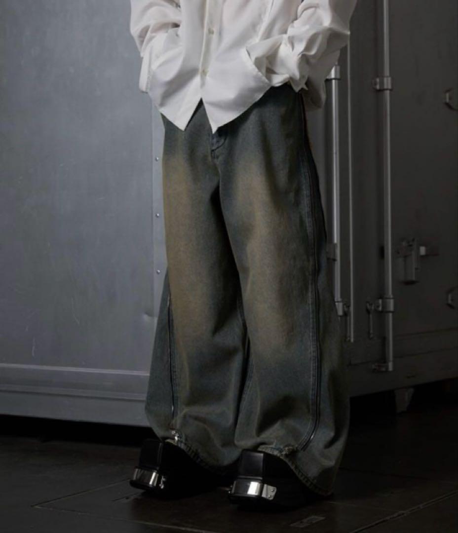 GRANCY ジップデザイン バギーデニムパンツ Sサイズ　ブルー