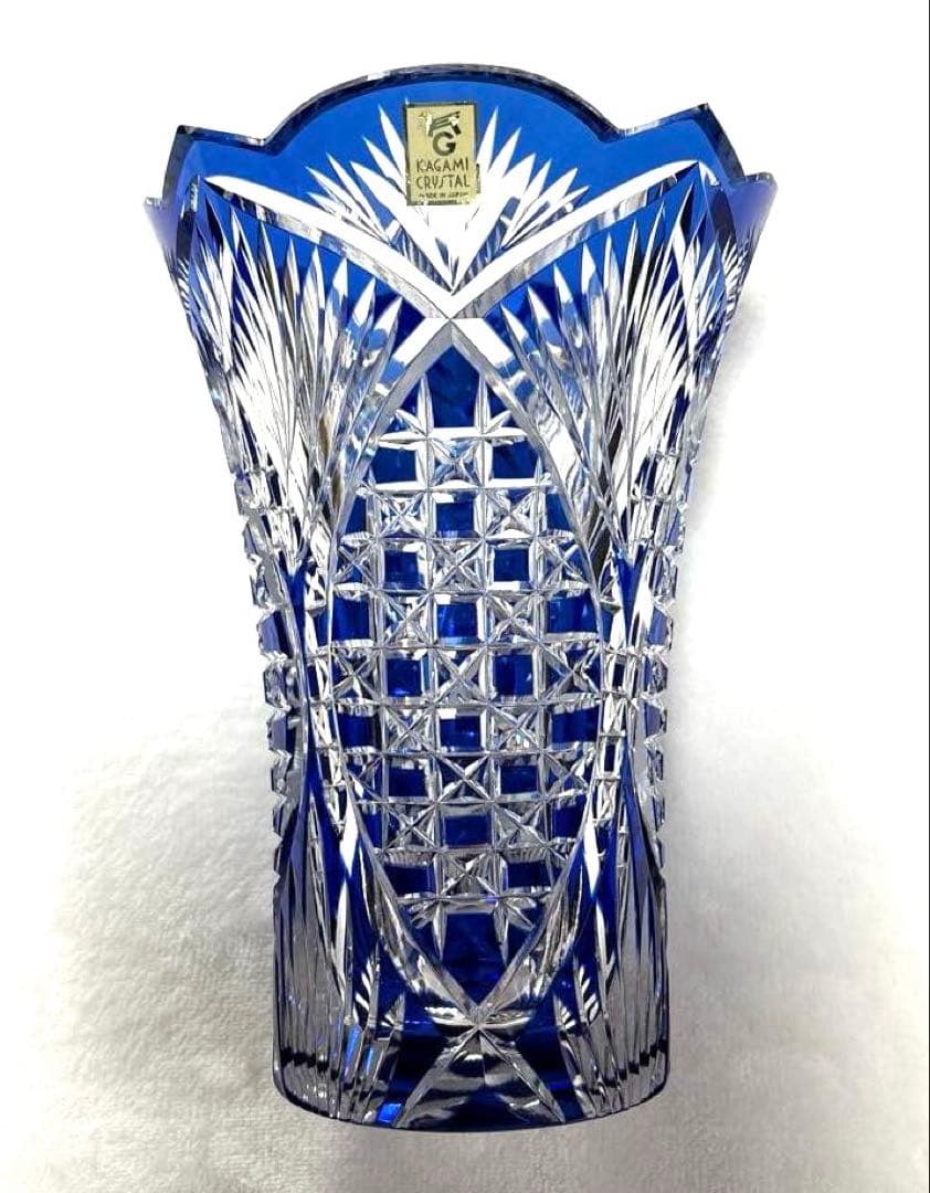 カガミクリスタル　青色クリスタルガラス花瓶