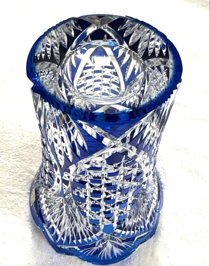 カガミクリスタル　青色クリスタルガラス花瓶