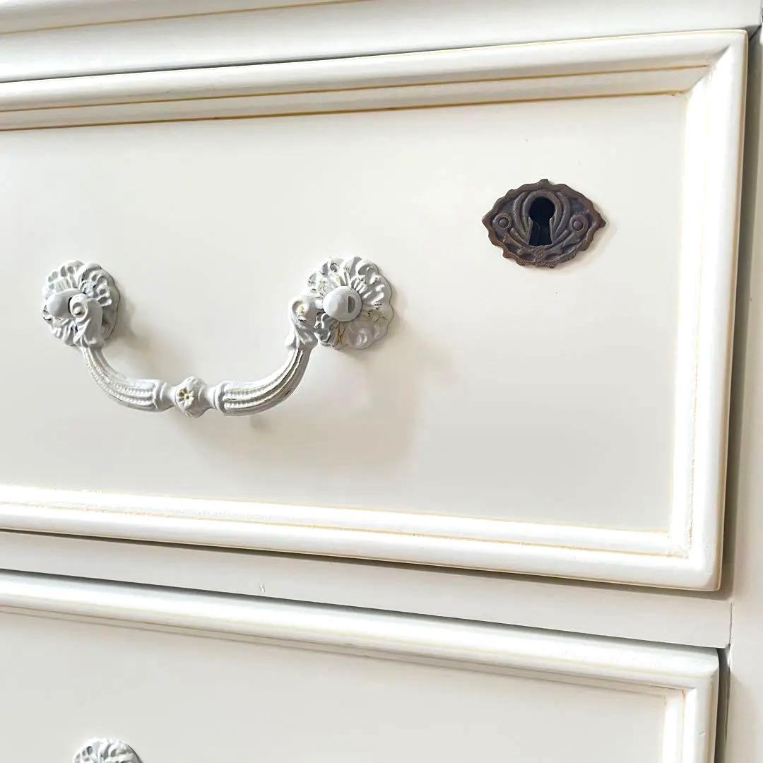 鍵付き アンティーク チェスト ハンプトンIIシリーズ 5D 白家具 姫 ロココ