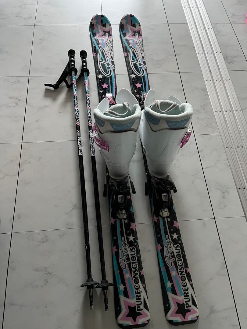 スキー板120 ブーツ22 ストック付き　ジュニア　PURECONCIOUS