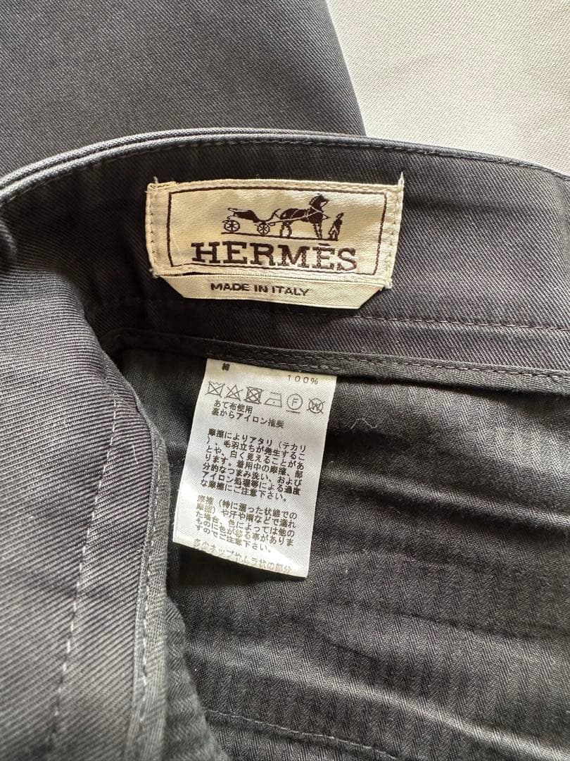 HERMES 2タックコットンワイドテーパードパンツ 黒 38