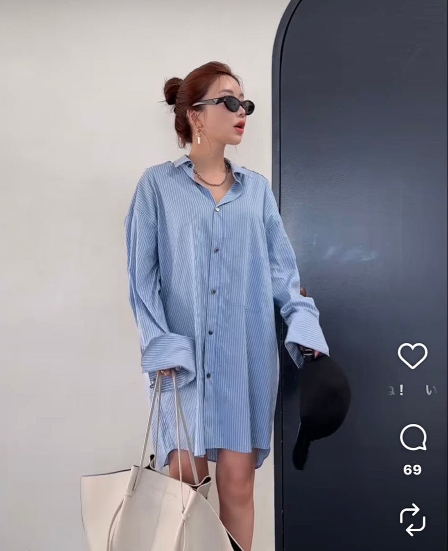 JOSE MOON 青白ストライプ 長袖シャツ