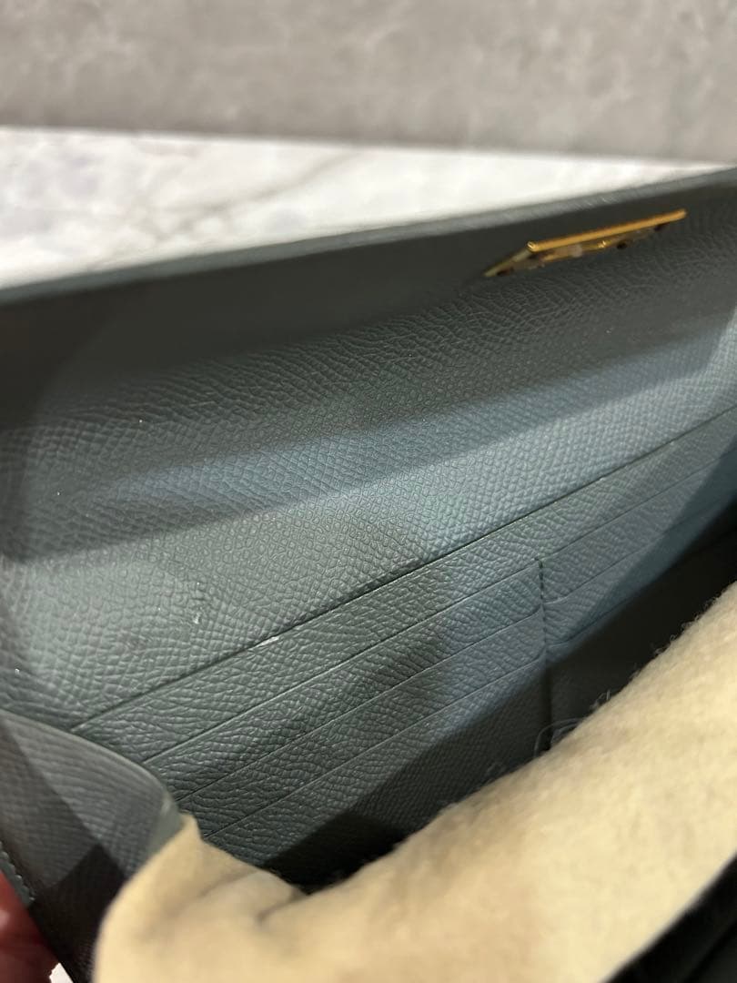 【貴重カラー】 エルメス ケリーウォレット ロング ヴェールアマンド エプソン