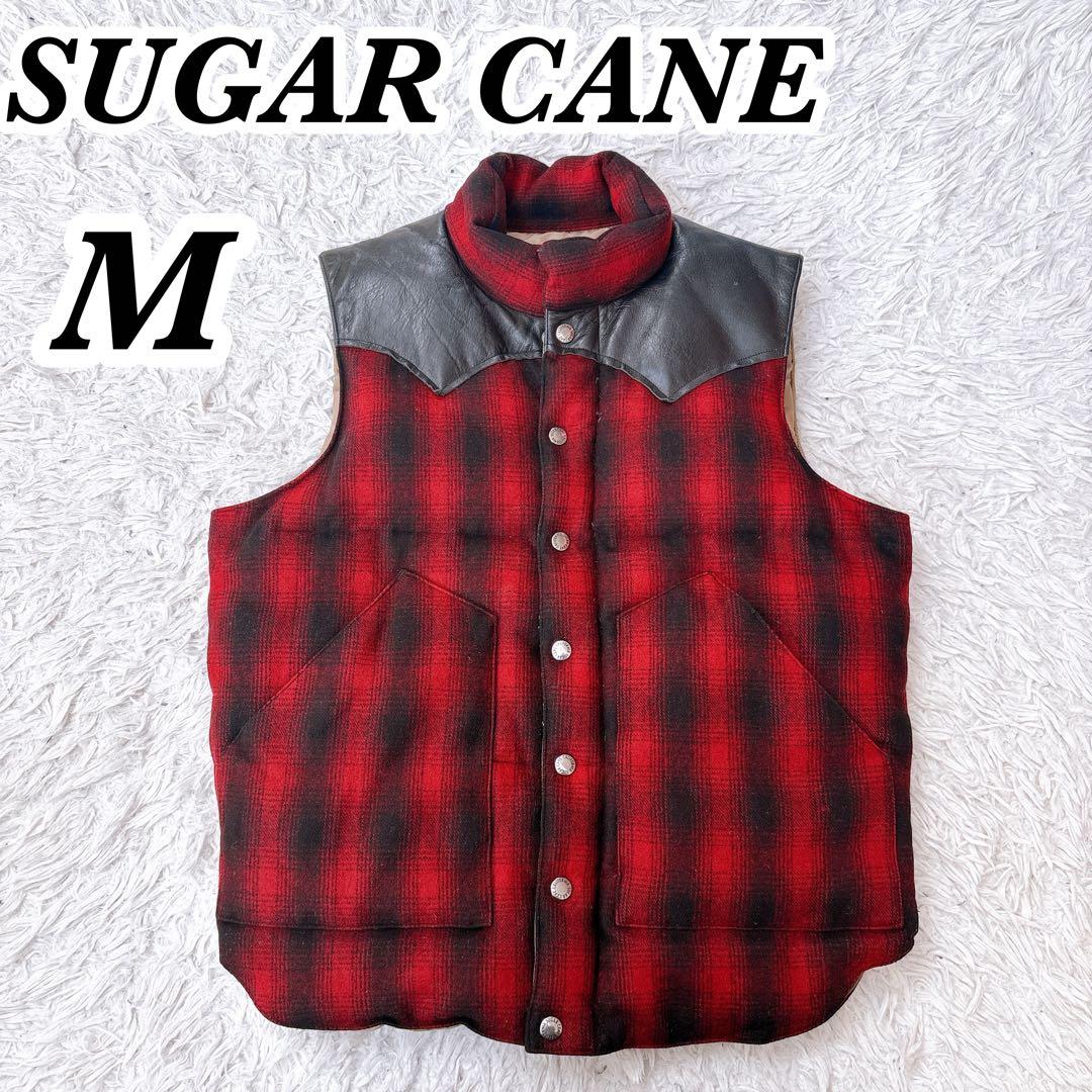 シュガーケーン　ウール　レザーヨーク　ダウンベスト チェック オンブレ　切替　M