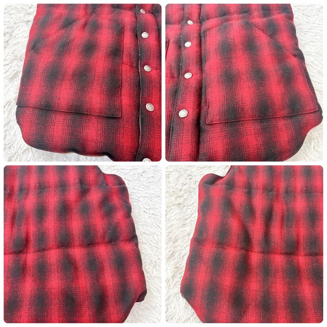 シュガーケーン　ウール　レザーヨーク　ダウンベスト チェック オンブレ　切替　M