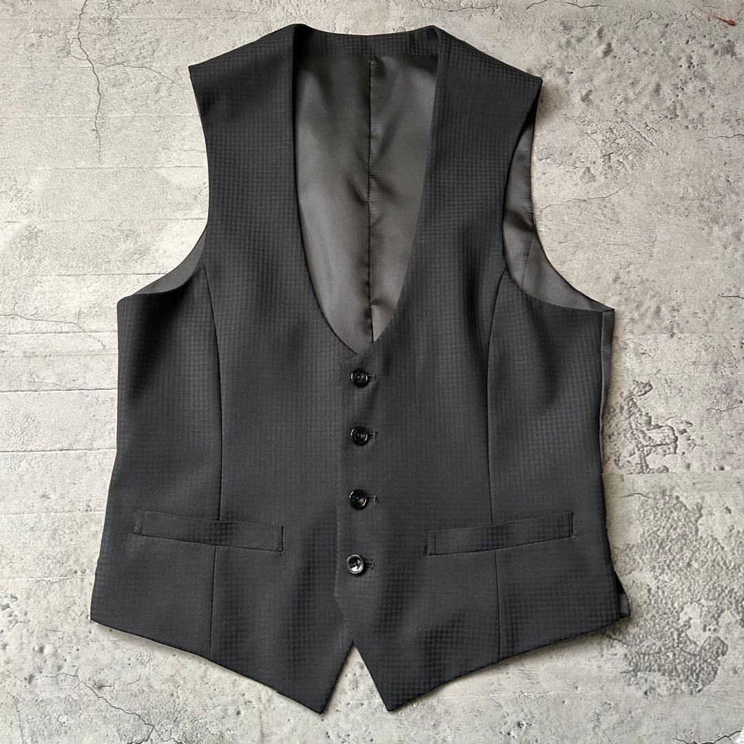 未使用級 リスペクトネロ 最高級ライン シャドウチェック 3ピース スーツ 濃紺